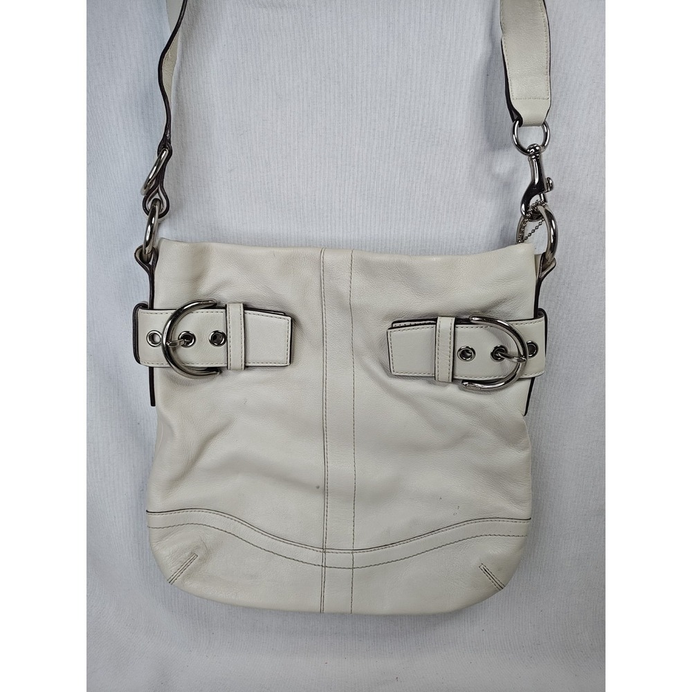 Coach Soho White Cowhide Leather Flap Buckle Hobo Shoulder Bag Handbag H05Q-1452